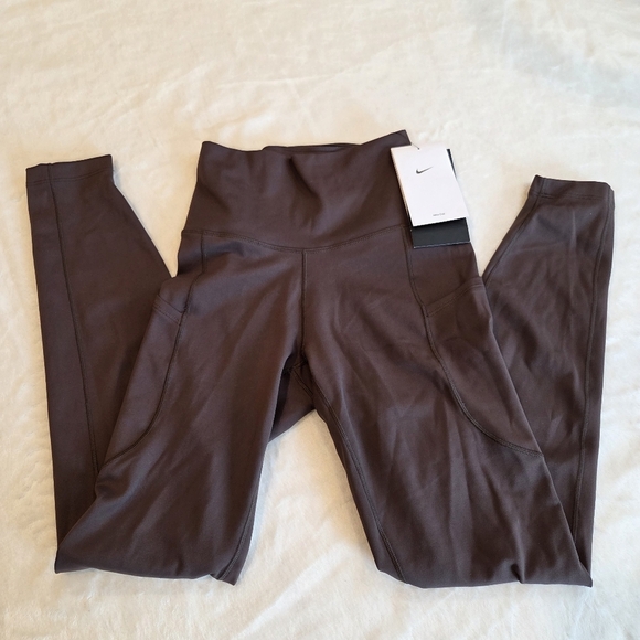Nike OneWomen High-Waisted 7/8 Leggings with Pockets Baroque Brown/Black XS New - Picture 1 of 12